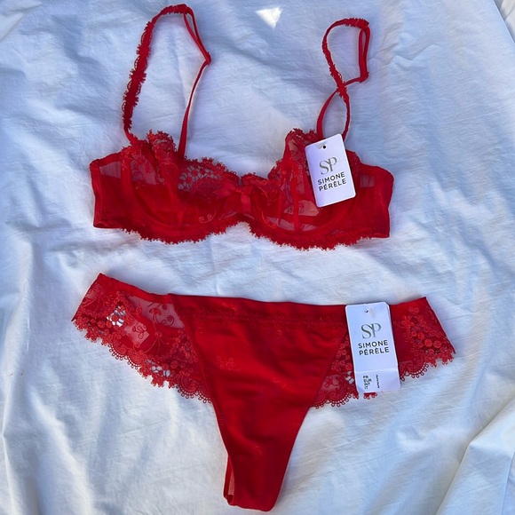 Simone Perele WISH SET demi bra and thong panties in RUBY  BNWT 32c and M thong - Picture 2 of 16